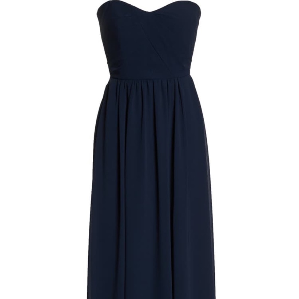 Strapless chiffon navy bridesmaids/prom GOWN